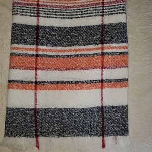 Plaid Scarf Tan Black Orange Burgundy 70 x 25